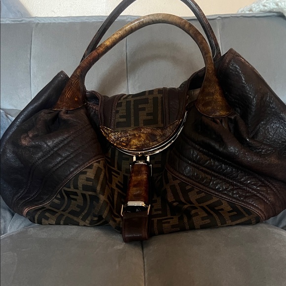 Fendi Tortuga Spy Leather and Zucca Canvas Women's Bag - Picture 1 of 13